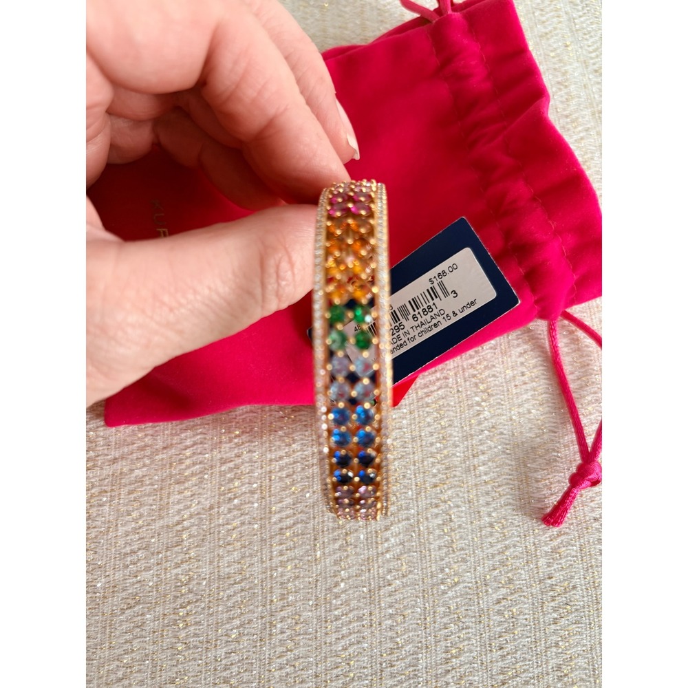 Kurt Geiger Rainbow Crystal Bangle OS Gold NEW Hinged Ombre Pave Bracelet